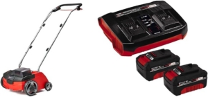 Einhell Akku-Vertikutierer-Lüfter GC-SC 36/31 Li Power X-Change (Li-Ion, 36 V, 31 cm Arbeitsbreite, 3-in-1-Kombi, kugelgelagerte Messerwalze mit 8 Messern, inkl. 2x 4,0 Ah Akkus und Twincharger)